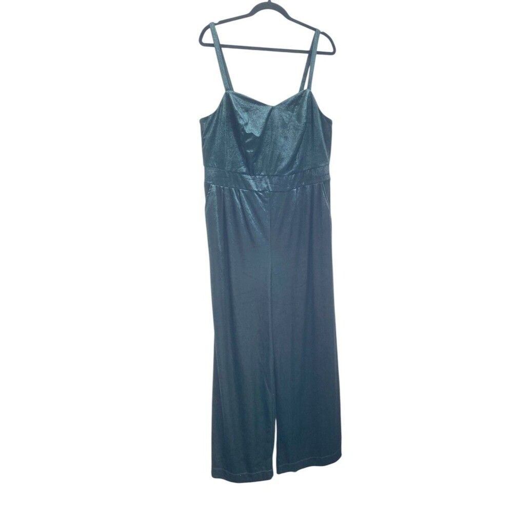 Torrid Wideleg Metallic Velvet Spaghetti Strap Partywear Jumpsuit Sz 14 Holiday - Picture 2 of 9
